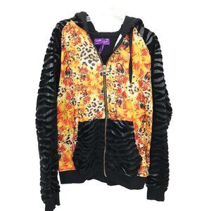 DOUBLE NEEDLE Velvet Tiger Print Hoodie Jacket  XL